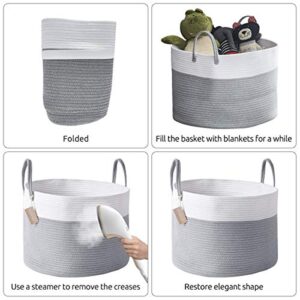 YOUDENOVA Cotton Rope Woven Laundry Basket, 70L Large Dirty Clothes Hamper with Handles for Bedroom, Bathroom, Nursery (Grey & White)