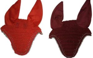 avani creations horse fly bonnet set of red & burgundy color with silver sparkling edge