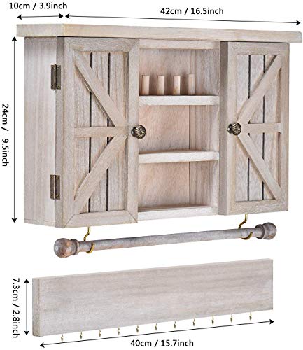 X-cosrack Rustic Hanging Jewelry Organizer,Wall Mounted Mesh Jewelry Holder,for Necklaces,Earings, Bracelets,Ring Holder,with Removable Bracelet Rod,Hooks,Wooden Barndoor Decor