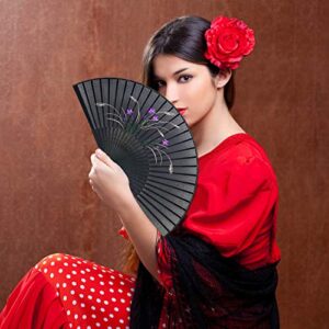 Black Hand Fan Metable Silk Fabric Orchid Pattern Bamboo Handheld Folding Fan Chinese Oriental Style Handmade For DIY Wall Decoration Wedding Party Dancing Show Props Gift Boxed