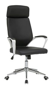 calico designs high back, height and tilt adjustable, modern executive chair with padded arms and chrome base in white/black pu