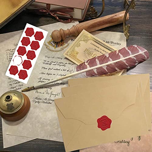 MoonVila 50 Pack Blank Envelopes for Invitation Cards, Postcards, Greeting Cards, Vintage Designs with Wax Seal Stickers for HP Wizard Halloween Theme, 4.3'' x 5.9''