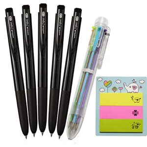 uniball signo rt gel ink black ballpoint pens 0.28mm pack of 5 set rubber grip and click retractable, ultra fine point pens with 6 color ballpoint pen and sticky notes