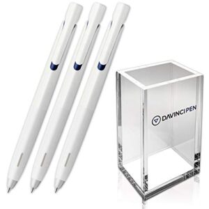 zebra blen emulsion ballpoint pen white body 0.5mm (blue ink) pack of 3 with davincipen acrylic pen holder clear