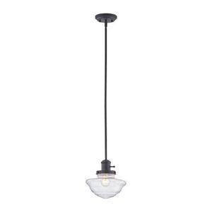 Design House 587451 Schoolhouse Modern Industrial Farmhouse Indoor Dimmable Pendant Light with Clear Seedy Glass for Kitchen Dining Bar Area, Matte Black