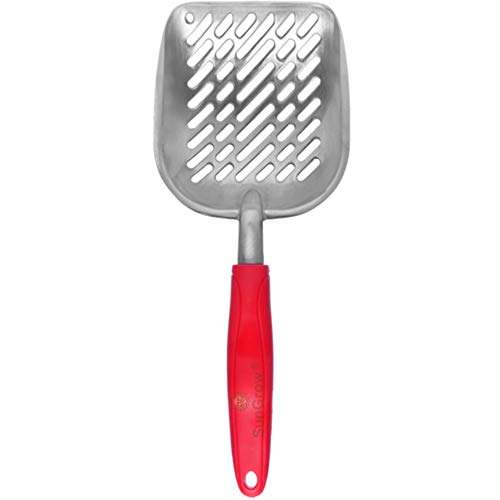 SunGrow Rabbit, Ferret & Cat Litter Scoop, Aluminum Pet Poop Shovel with Rubber Red Handle, Large Party Ice Scooper