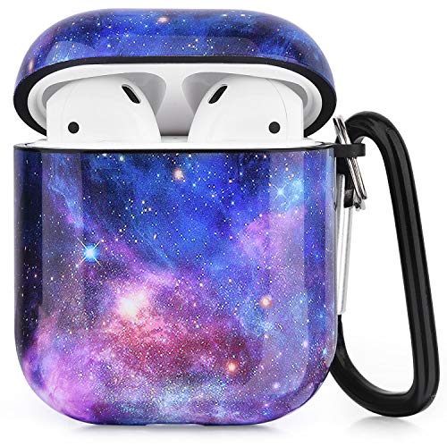 CAGOS for Airpods Case, Cute Airpod 2nd Generation Case Galaxy Protective Hard Earpods Cover Shockproof Women Men with Keychain for Airpods 2/1 Charging Case, Dark Purple