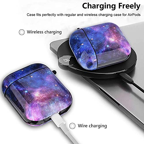 CAGOS for Airpods Case, Cute Airpod 2nd Generation Case Galaxy Protective Hard Earpods Cover Shockproof Women Men with Keychain for Airpods 2/1 Charging Case, Dark Purple