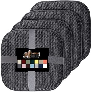 gorilla grip memory foam chair cushions, comfortable pads for dining room, kitchen table, office chairs, stay in place backing, comfortable microfiber seat pad cushion, set of 4, 16x16, gray