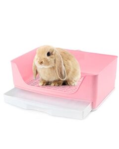 baffect rabbit litter box, plastic bunny toilet box with removable tray, guinea pig corner litter cage for small adult pet (pink)