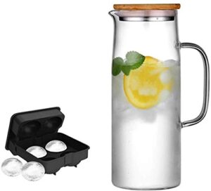 glass pitcher with bamboo lid - high heat resistance stovetop safe pitcher for hot/cold water & iced tea (1200ml 42oz)