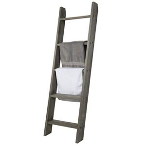 mygift large vintage gray wood ladder blanket ladder, farmhouse style wall leaning towel rack with 5 rungs