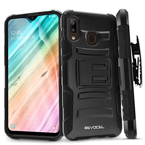 Evocel Galaxy A20 Case with HD Screen Protector and Belt Clip Holster for Samsung Galaxy A20, Black