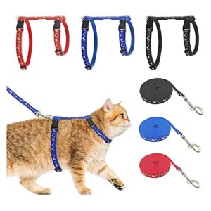 cat harness with leash, 3-pack, unique stars moon and paw heart design, escape proof, walking, small medium large, black, red, blue, adjustable, safe, set of 3