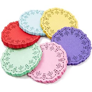 mini round paper lace doilies, rainbow placemats (6 colors, 600 pack)