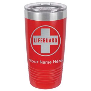 lasergram 20oz vacuum insulated tumbler mug, lifeguard, personalized engraving included (red)