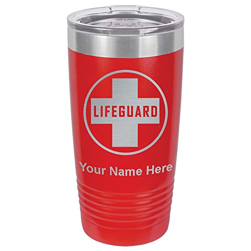 LaserGram 20oz Vacuum Insulated Tumbler Mug, Lifeguard, Personalized Engraving Included (Red)