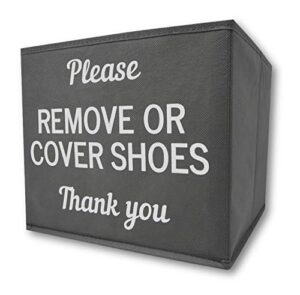 re goods shoe covers box | disposable shoe bootie holder for realtor listings and open houses | please cover or remove shoes bin | shoe bootie box