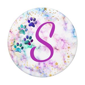 Purple Monogram Letter S Initial Rainbow Cat Dog Paw Prints PopSockets Swappable PopGrip