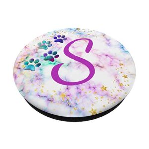 Purple Monogram Letter S Initial Rainbow Cat Dog Paw Prints PopSockets Swappable PopGrip