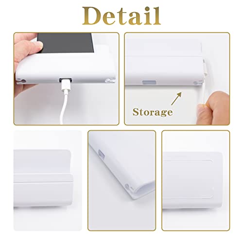 2pcs Adhesive Wall Mount Phone Holder Mobile Phone Charger Socket Pocket Multi-Purpose Phone Charging Dock Damage Free Storage Box Perfect for iPhone Smartphone Mini Table Remote Control (White)