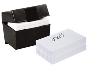 1intheoffice index card storage box 4x6, index card holder 400 capacity & 4x6 ruled index cards, white 200/pack