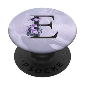 initial letter e purple lavender floral monogram for women popsockets popgrip: swappable grip for phones & tablets