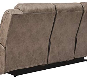 Signature Design by Ashley Stoneland Faux Leather Power Reclining Sofa, Light Brown