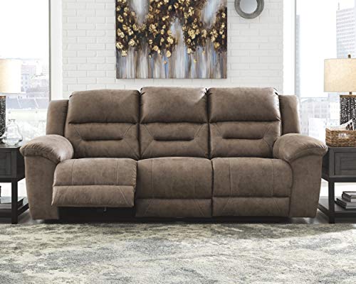 Signature Design by Ashley Stoneland Faux Leather Power Reclining Sofa, Light Brown