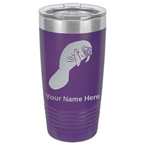 lasergram 20oz vacuum insulated tumbler mug, manatee, personalized engraving included (dark purple)