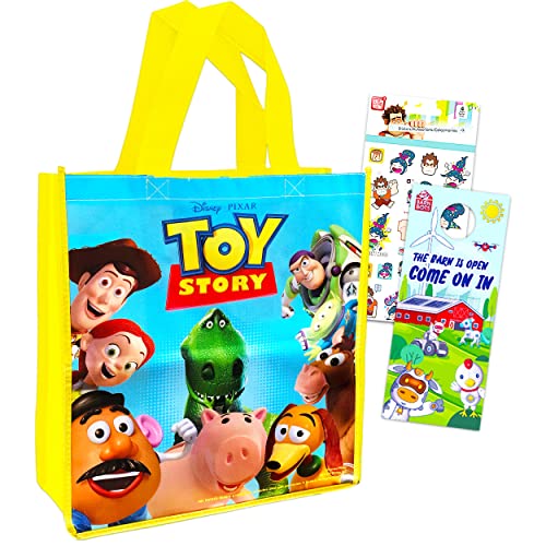 Toy Story Tote Bag with Stickers - Deluxe Reusable Toy Story Tote Featuring Buzz, Woody, and More (Toy Story Party Supplies)