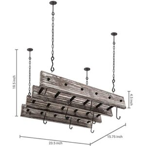 MyGift Ceiling-Mounted Pot and Pan Holder, Torched Wood and Metal Piping Hanging Storage Rack with 8 Hooks