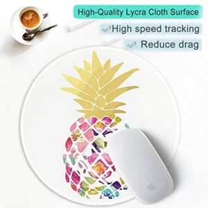 ITNRSIIET Mouse Pad with Design, Small Custom Mouse Mat for Women and Girls, Enhanced Thickness, Dual Stitched Edges, Ultra Soft, Cute Round Mousepad for Computer Office Gaming Laptop Mac, Pineapple