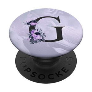 initial letter g purple lavender floral monogram for women popsockets popgrip: swappable grip for phones & tablets