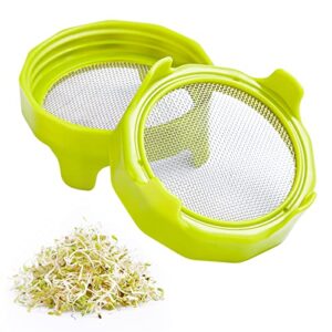 sprouting lids, plastic sprout lid with stainless steel screen for wide mouth mason jars, germination kit sprouter sprout maker with stand water tray grow bean sprouts, broccoli seeds, alfalfa, salad
