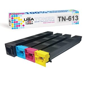 made in usa toner compatible replacement for konica minolta bizhub c452, c552, c652, tn613k, tn613c, tn613m, tn613y, tn413k (black cyan, magenta, yellow, 4-pack)