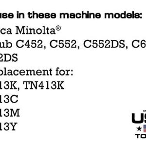 MADE IN USA TONER Compatible Replacement for Konica Minolta Bizhub C452, C552, C652, TN613K, TN613C, TN613M, TN613Y, TN413K (Black Cyan, Magenta, Yellow, 4-Pack)