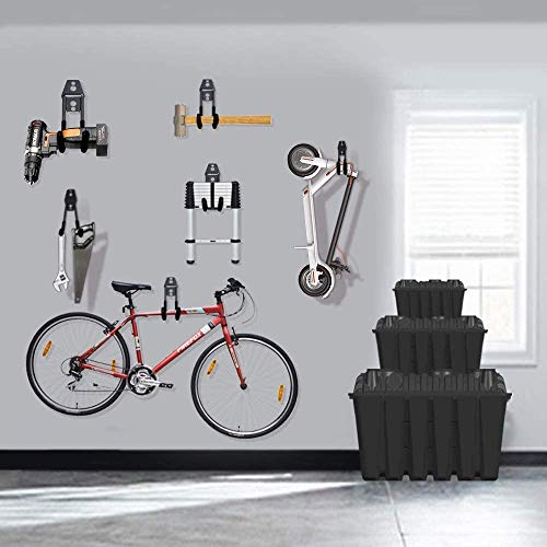 Garage Hooks, 12 Pack Wall Storage Hooks with 2 Extension Cord Storage Straps, Heavy Duty Tool Hangers for Utility Organizer, Wall Mount Holders for Garden Lawn Tools, Ladders Hanger, Bike (Black)