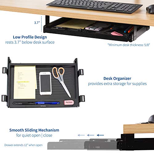 VIVO Black 17 inch Mounted Sliding Under Desk Slim Pull-out Pencil Drawer, Office Storage Organizer for Sit Stand Workstation, DESK-AC04D