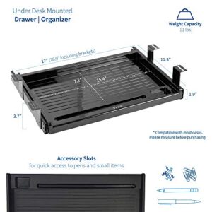 VIVO Black 17 inch Mounted Sliding Under Desk Slim Pull-out Pencil Drawer, Office Storage Organizer for Sit Stand Workstation, DESK-AC04D