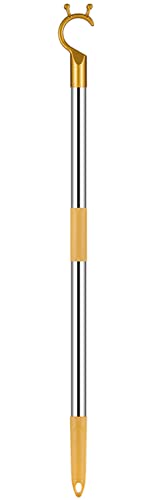 Reach Stick High Place Reaching Pole with Hook 56" Extendable Stainless Steel Reaching Tool Pole for High Place, Top Rod, Closet Shelf