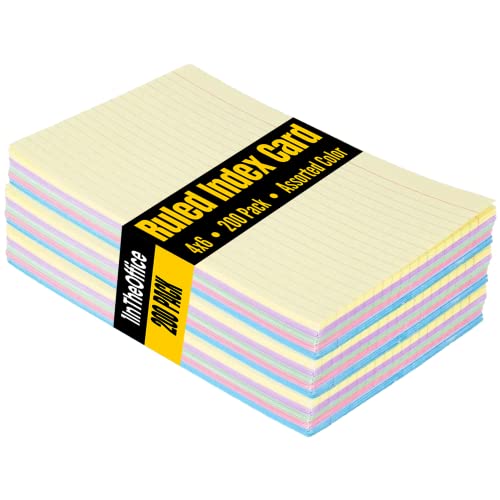 1InTheOffice Index Cards 4x6 Ruled Colored, Assorted 200/Pack