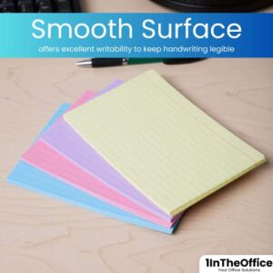 1InTheOffice Index Cards 4x6 Ruled Colored, Assorted 200/Pack