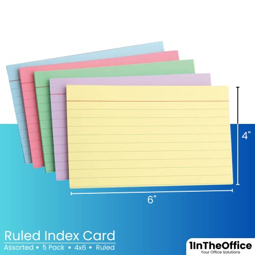 1InTheOffice Index Cards 4x6 Ruled Colored, Assorted 200/Pack