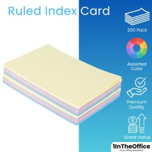 1InTheOffice Index Cards 4x6 Ruled Colored, Assorted 200/Pack