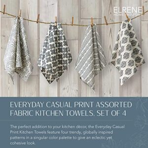 Elrene Home Fashions Everyday Casual Prints Assorted Cotton Fabric Kitchen Towels, Set of 4, 17" x 28", Gray 4 Count