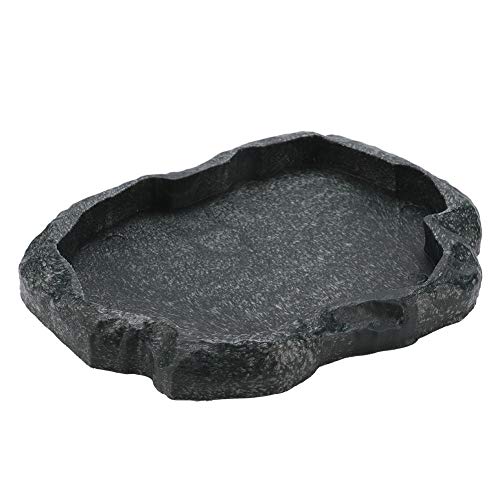 HEEPDD Reptile Bowl, Resin Rock Reptile Food and Water Feeder Pet Aquarium Ornament Terrarium Dish Plate for Tortoise Lizard Iguana(Dark Green M)