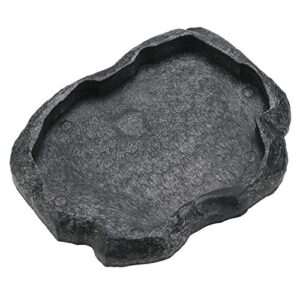 HEEPDD Reptile Bowl, Resin Rock Reptile Food and Water Feeder Pet Aquarium Ornament Terrarium Dish Plate for Tortoise Lizard Iguana(Dark Green M)