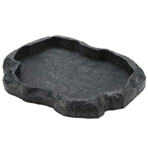 HEEPDD Reptile Bowl, Resin Rock Reptile Food and Water Feeder Pet Aquarium Ornament Terrarium Dish Plate for Tortoise Lizard Iguana(Dark Green M)