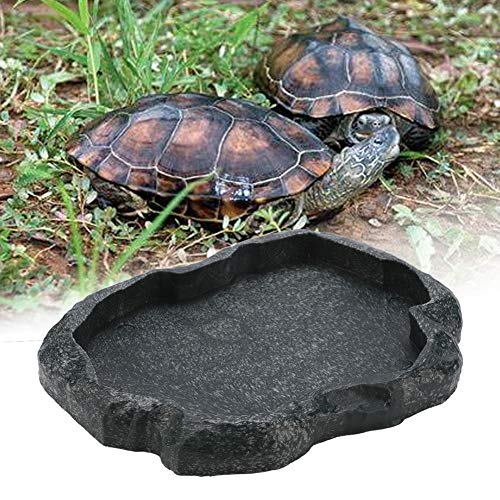 HEEPDD Reptile Bowl, Resin Rock Reptile Food and Water Feeder Pet Aquarium Ornament Terrarium Dish Plate for Tortoise Lizard Iguana(Dark Green M)